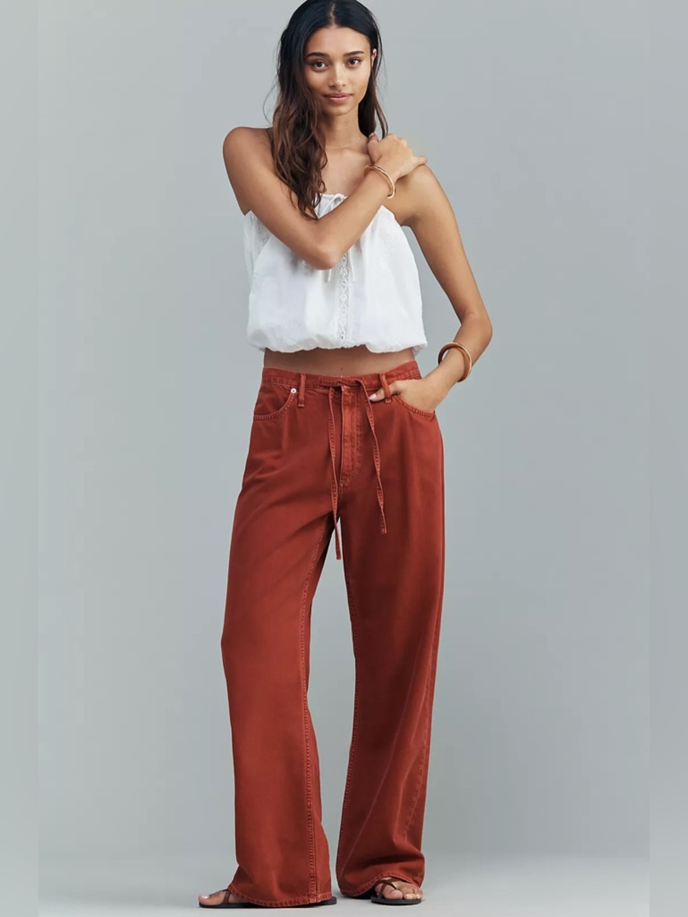 rag & bone Phoebe Drawstring High Rise Wide Leg Jeans in Sienna